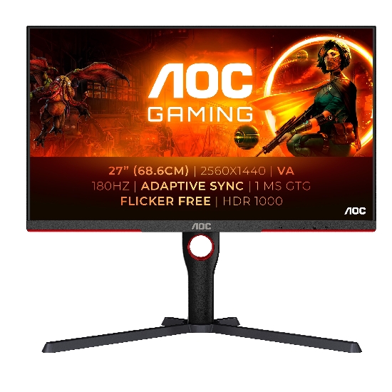 AOC G3 Q27G3XMN BK tietokoneen litteä näyttö 68,6 cm (27") 2560 x 1440 pikseliä 2K Ultra HD LED Musta, Punainen