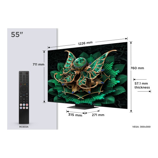 TCL 55C7K tv 139,7 cm (55") 4K Ultra HD Älytelevisio Wi-Fi Metallinen 2600 cd/m²